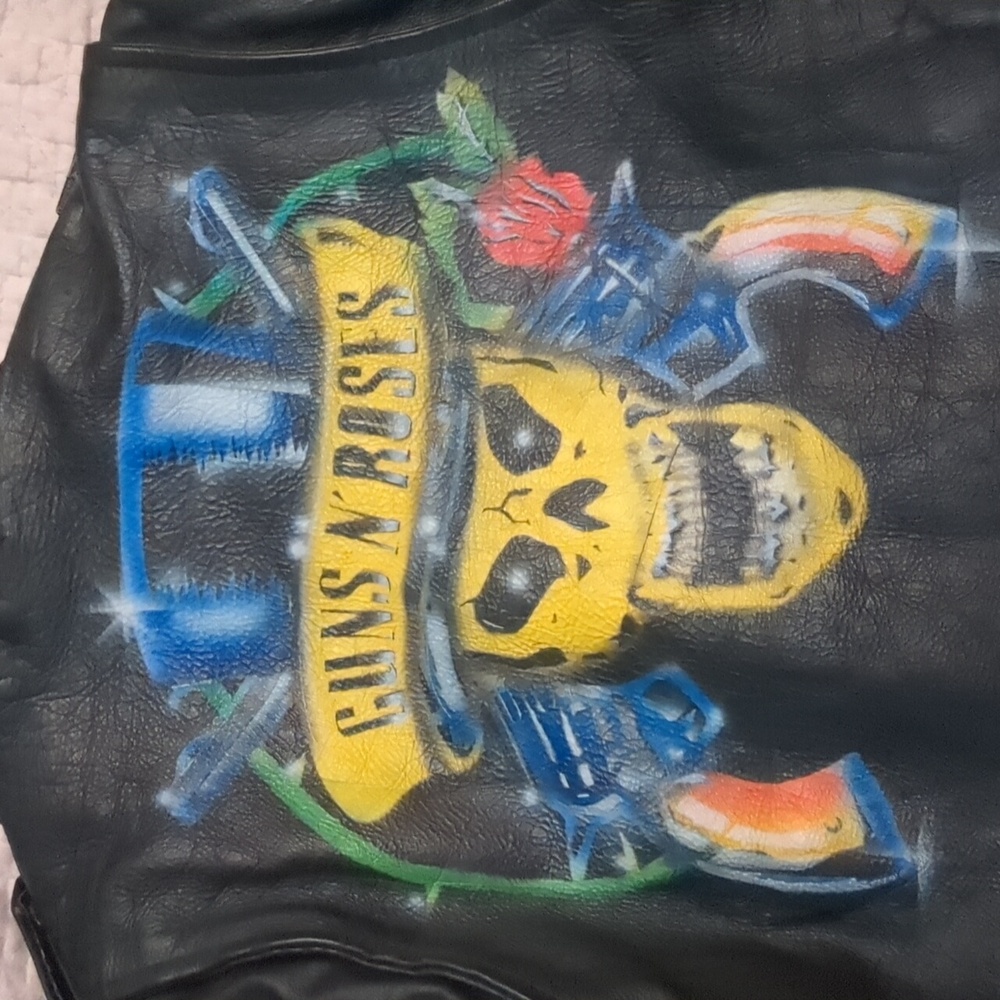GNR Guns N Roses Airbrushed Black Leather Biker Jacket Sz 42 OOAK Excel Cond!